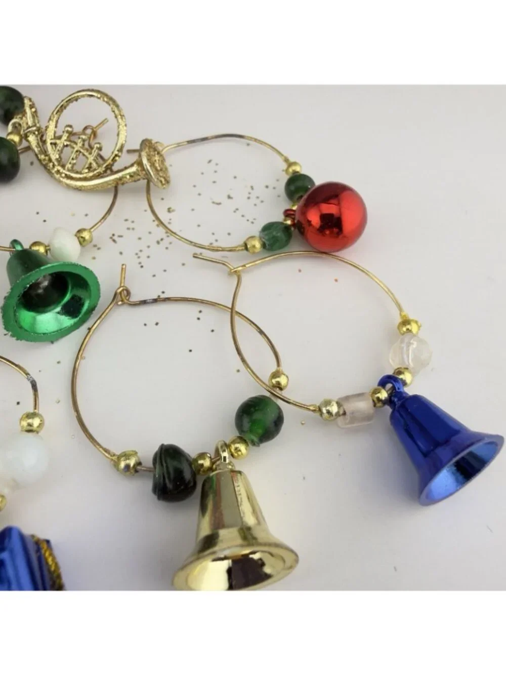 Holiday Wine Glass Charms Lot of 18 Bells Christmas Lights Presents French Horn